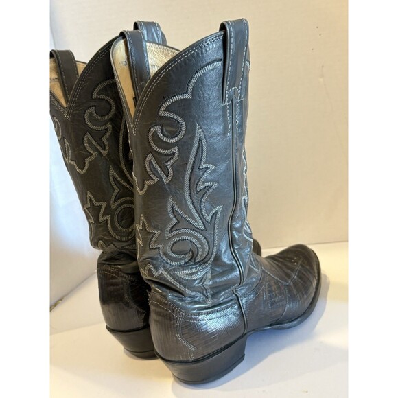 Vintage Justin Teju Lizard Cowboy Western Boots Men’s 9.5 D Black USA Made main image 4